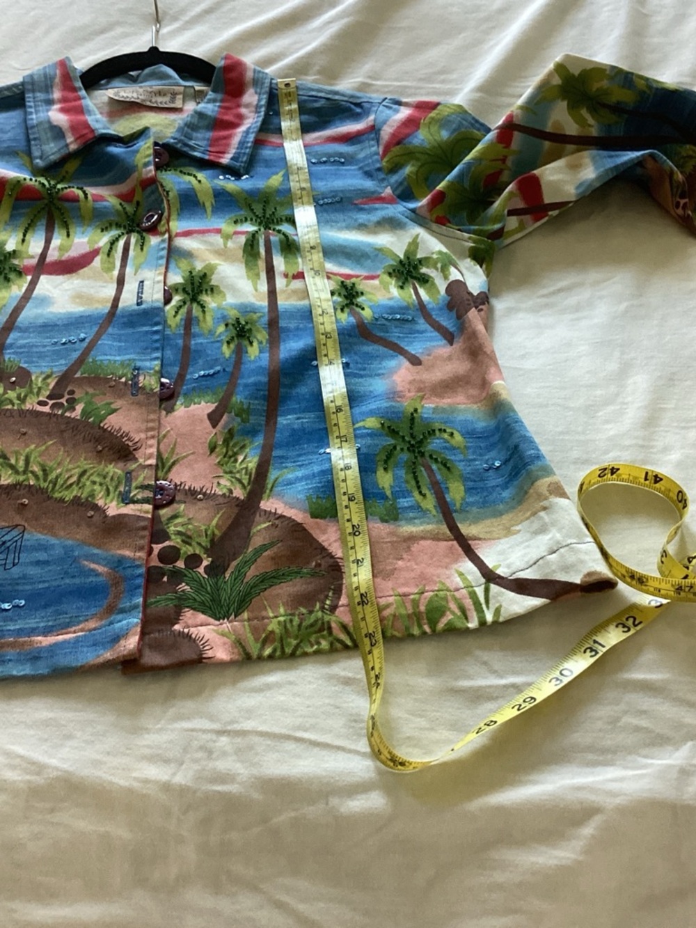 Tropical Palm Print Button-Up Jacket in Blue, Green, Pink Life Style Brand - Picture 9 of 9